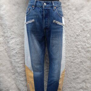Levi's 501 Womens Jeans Premium Patchwork Zip Leg Button Fly Jeans W28L26